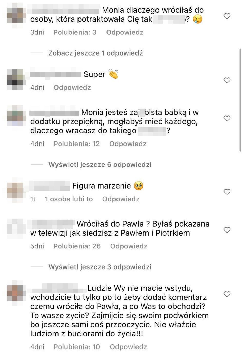 Komentarze pod ostatnim postem Moniki Kozakiewicz