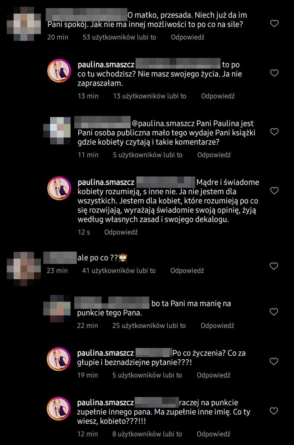 Bitwa na komentarze pod postem Pauliny Smaszcz