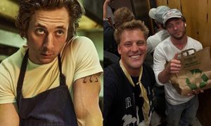 Jeremy Allen White przyjechał do Warszawy i cyknął sobie zdjęcie W WINDZIE z Jakobem Koselem i TORBĄ z polskiej sieciówki (FOTO)