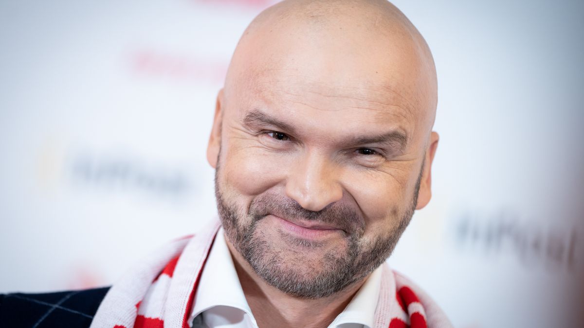 Rafal Brzoska during the press conference on the announcement of InPost as a strategic sponsor of the Polish Football Association and Poland national football team, at PGE National Stadium in Warsaw, Poland on May 30, 2022 (Photo by Mateusz Wlodarczyk/NurPhoto via Getty Images)