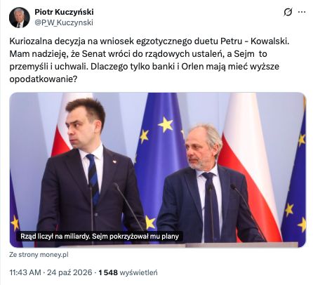 Wpis Piotra Kuczyńskiego na platformie X