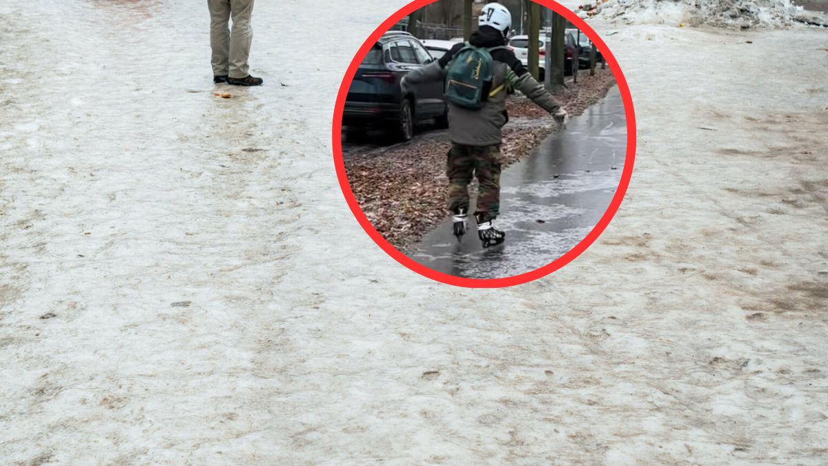 Pokazał, jak dostał się po chleb w ślizgawicę