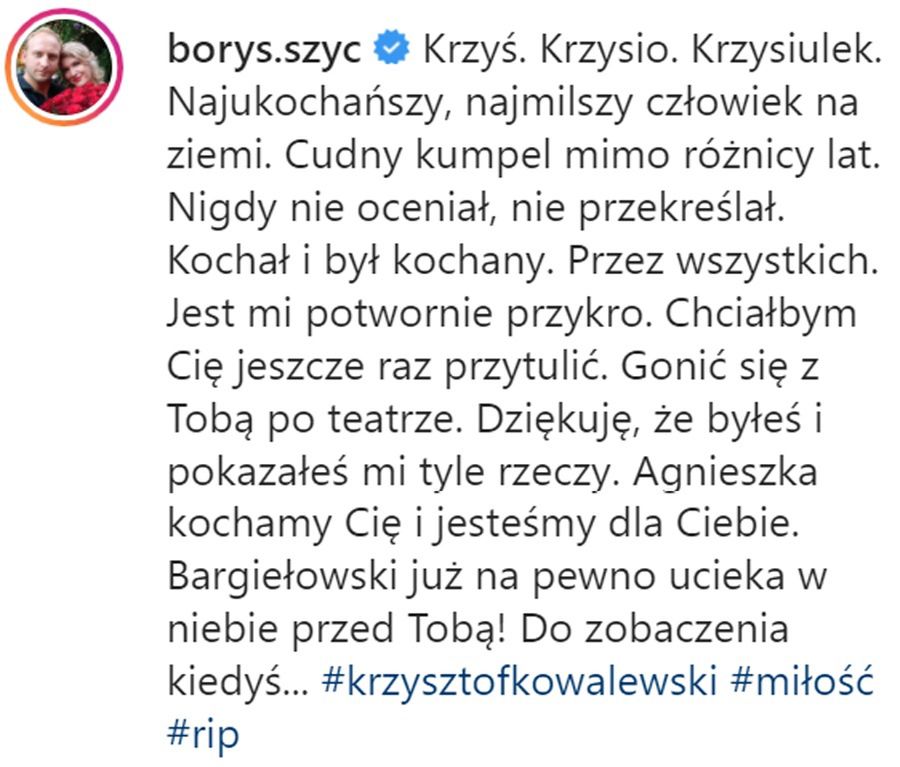 Borys Szyc żegna Krzysztofa Kowalewskiego