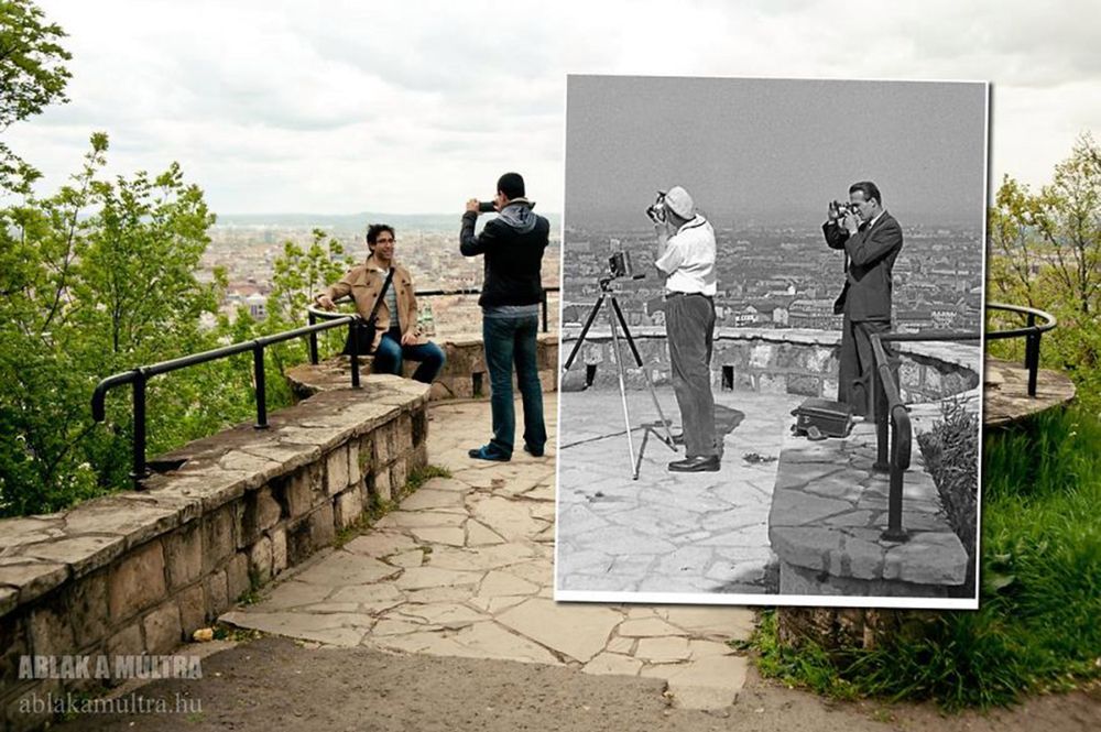 Teraźniejszy Budapeszt połączony ze zdjęciami z przeszłości