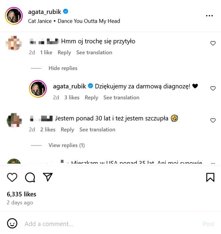 Agata Rubik reaguje na komentarz internautki