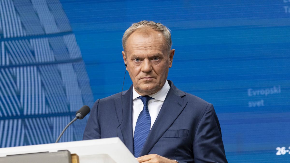 Donald Tusk Prime Minister of Poland at a joint press conference after the end of the European Council summit with the President of the European Commission and the President of the European Council, after the end of EU leaders meeting at the headquarters of the Council. Leaders discussed about the Middle East crisis, Ukraine, The invasion of Russia in Ukraine, EU in the world and competitiveness, Migration and European Defense and security, Moldova, Western Balkans and Internal Security, preparedness and hybrid activities. Brussels, Belgium on June 27, 2025 (Photo by Nicolas Economou/NurPhoto via Getty Images)