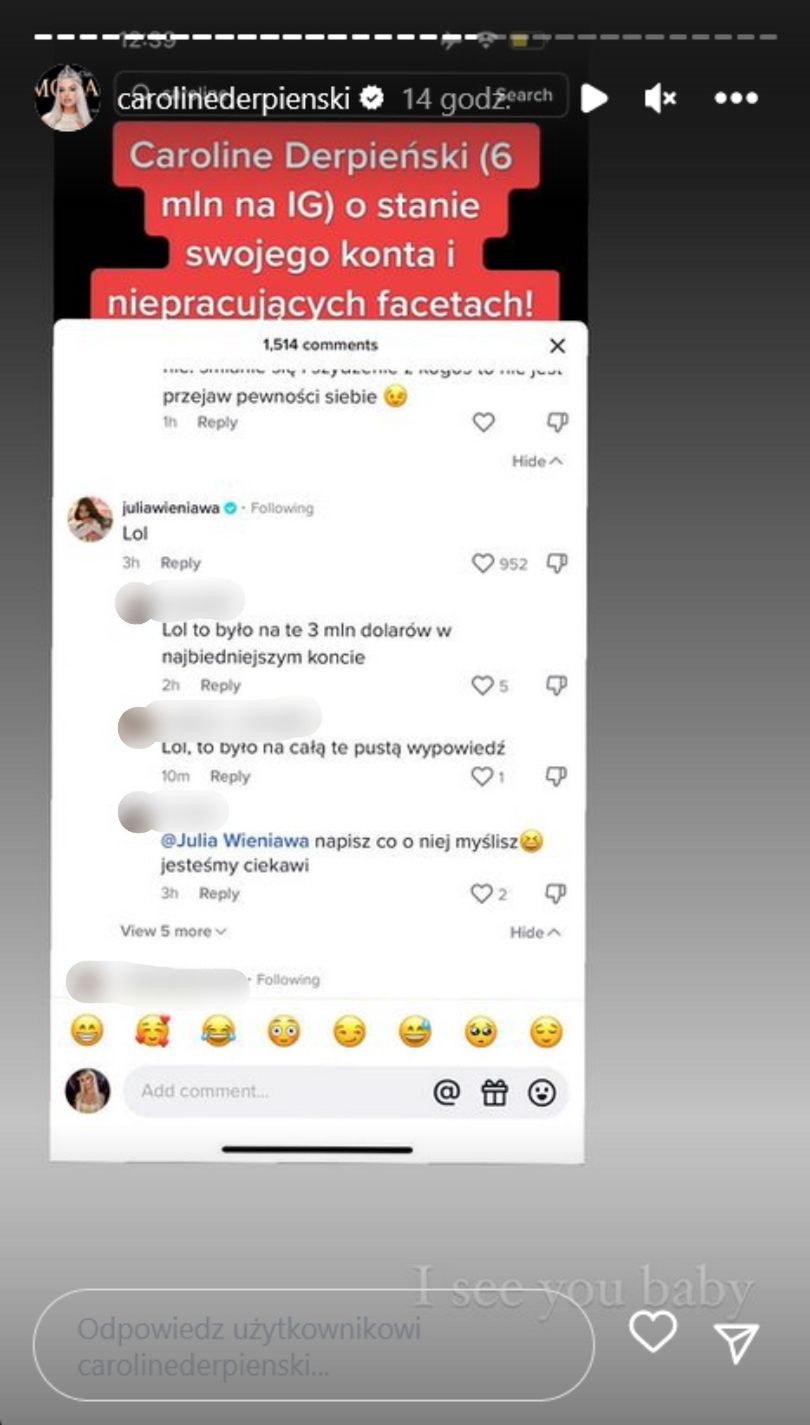 Julia Wieniawa zakpiła z Caroline Derpieński? Ukochana milionera już odpowiedziała