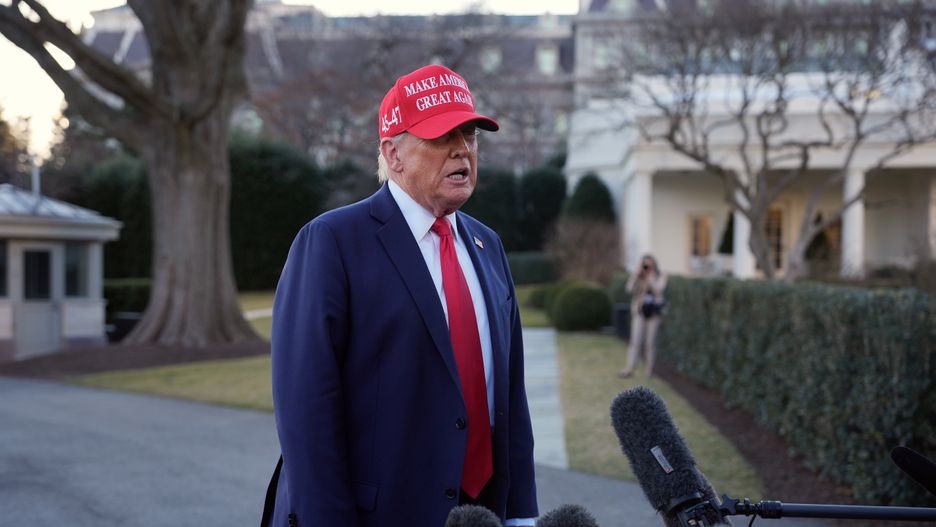 WASHINGTON, DC - FEBRUARY 28: U.S. President Donald Trump speaks as he departs the White House on February 28, 2025 in Washington, DC. Trump spoke on his contentious Oval Office meeting with Ukrainian President Volodymyr Zelensky. (Photo by Andrew Harnik/Getty Images)
