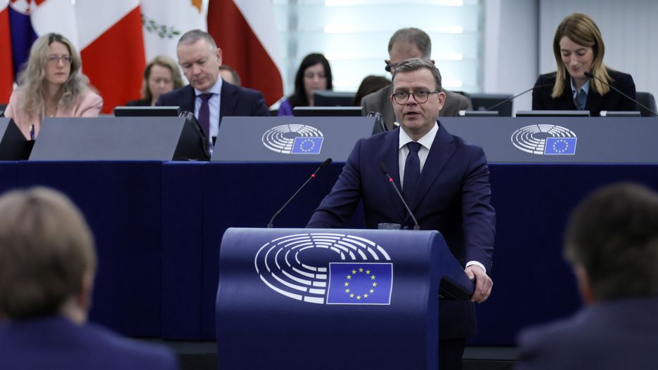 Prime Minister of Finland Petteri Orpo speaks during the 'This is Europe' debate at the European Parliament in Strasbourg, France, 13 March 2024. The EU Parliament's session runs from 11 till 14 March 2024. EPA/RONALD WITTEK Dostawca: PAP/EPA.