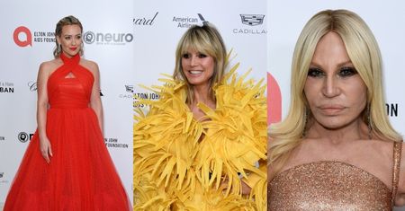 Oscary 2023. Zatrzęsienie kolorów na imprezie Eltona Johna: Heidi Klum jako Wielki Ptak, młodzieńcza Donatella Versace (ZDJĘCIA)