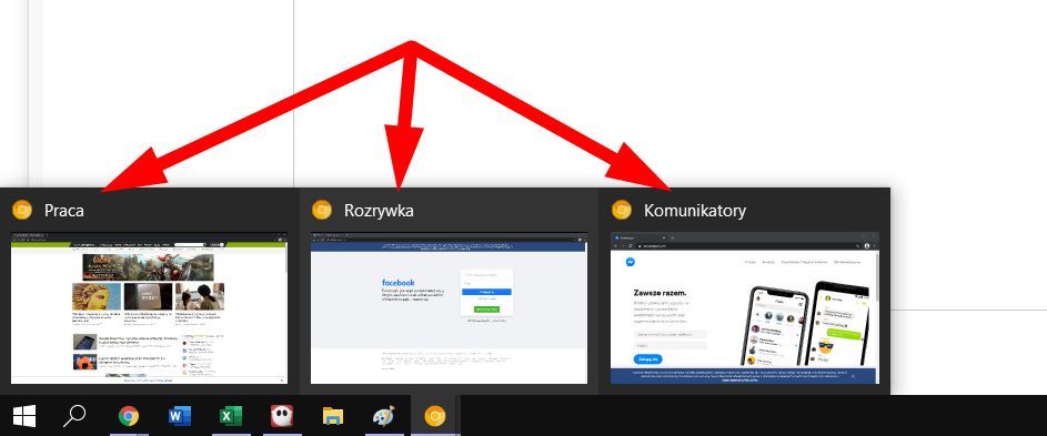 Nazwy okien widoczne są m.in. w podglądzie przy pasku zadań, fot. Oskar Ziomek.