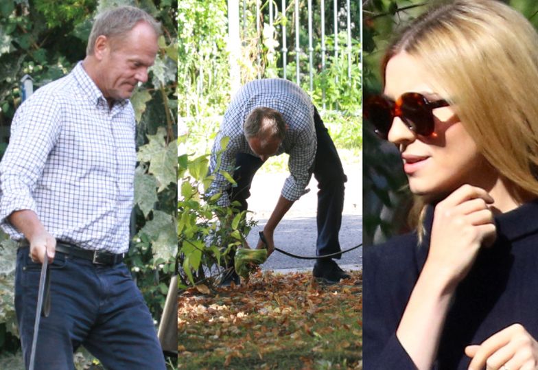 Donald Tusk sprząta kupę psa na spacerze z Kasią