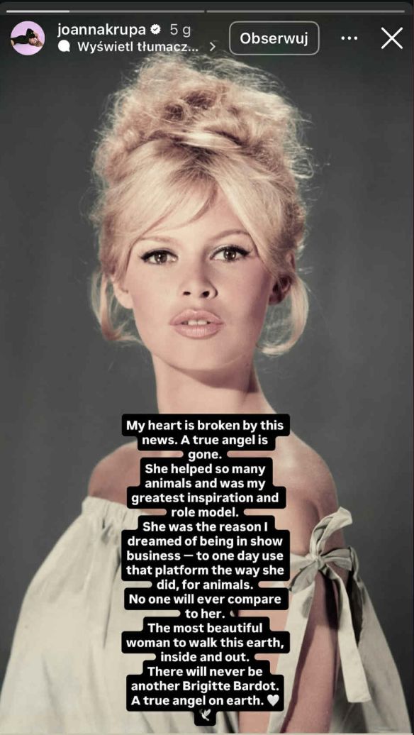 Joanna Krupa pożegnała Brigitte Bardot