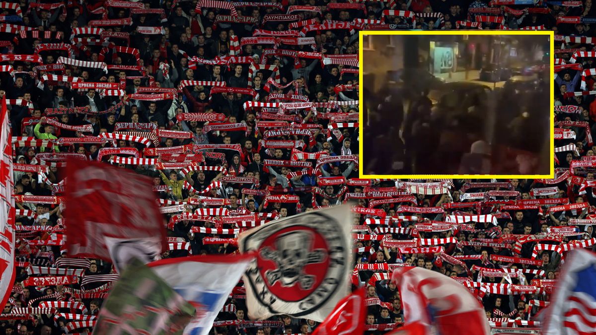 Kibice Crvena Zvezdy podczas meczu z Manchesterem City