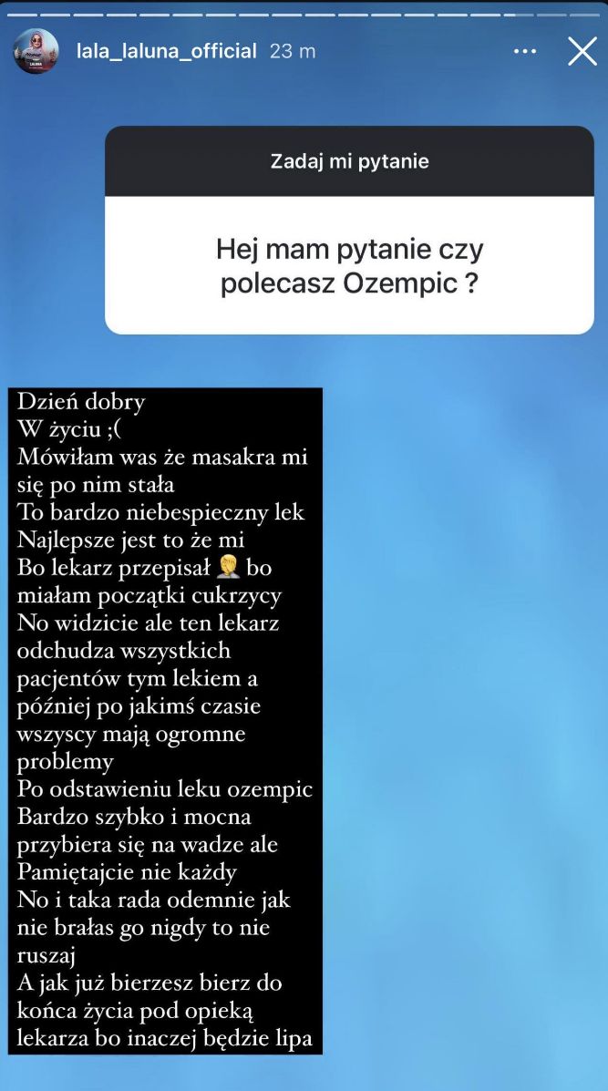 Laluna prawi o stosowaniu Ozempicu
