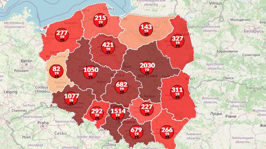 Mapa koronawirusa  w Polsce