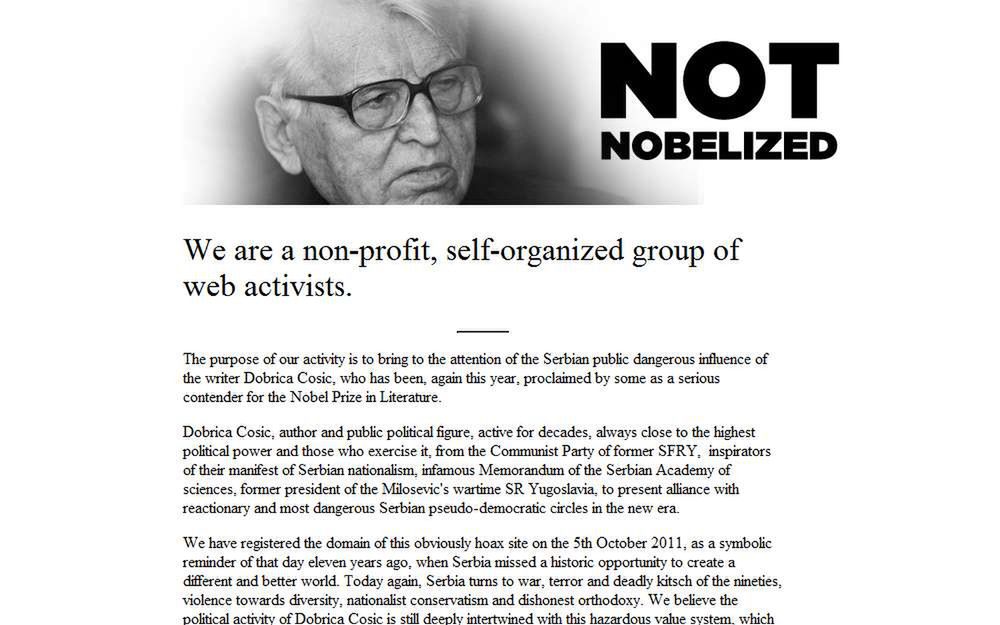 Obecny wygląd strony NobelPrizeLiterature.org