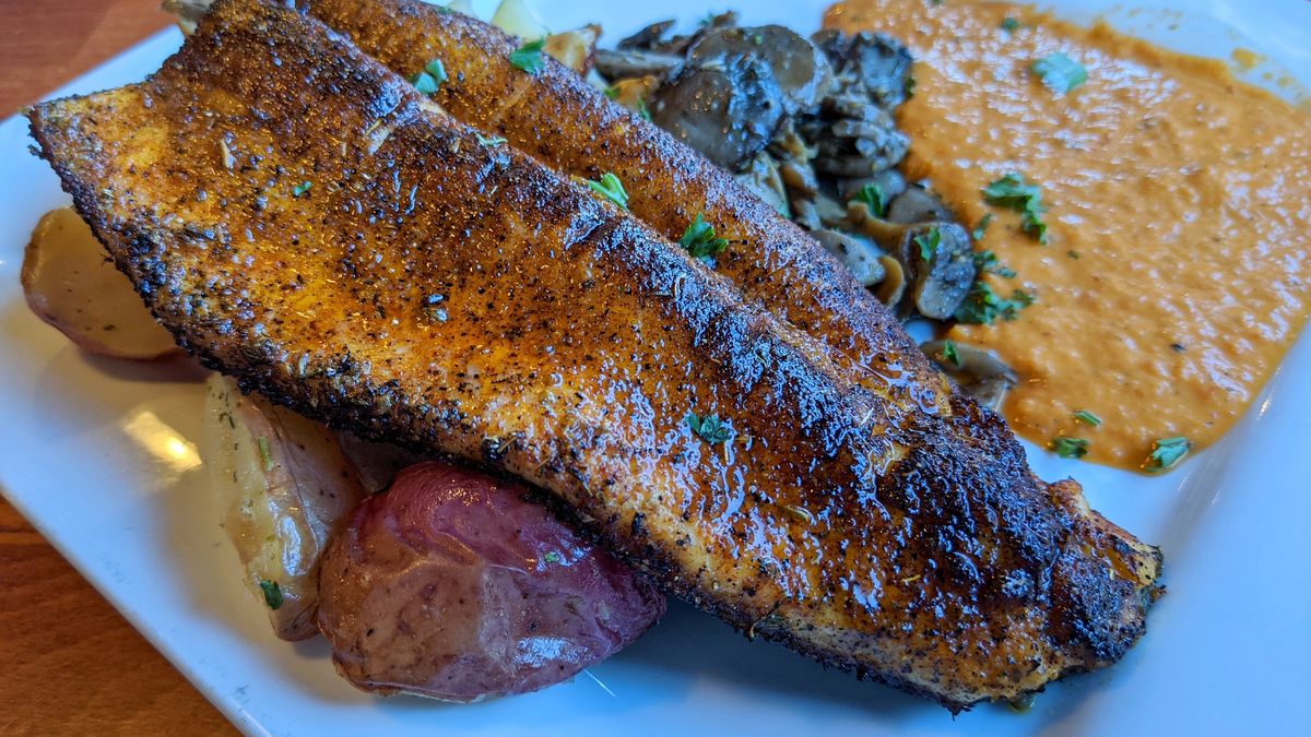 Grilled trout
Grilled rainbow trout with red pepper sauce
Photo by Cathy Scola