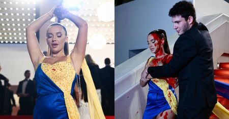 Aktywistka oblała się sztuczną krwią na czerwonym dywanie w Cannes. "Jestem z siebie dumna" (WIDEO)