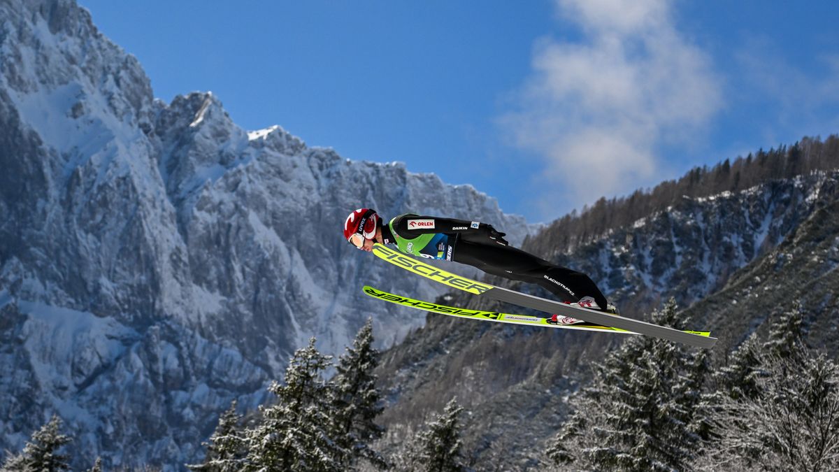 PLANICA, SLOVENIA - 2024/03/24: Kamil Stoch of Poland in action during the Men's Ski Flying Hill HS240 Team of the FIS Ski Jumping World Cup Final. (Photo by Andrej Tarfila/SOPA Images/LightRocket via Getty Images)