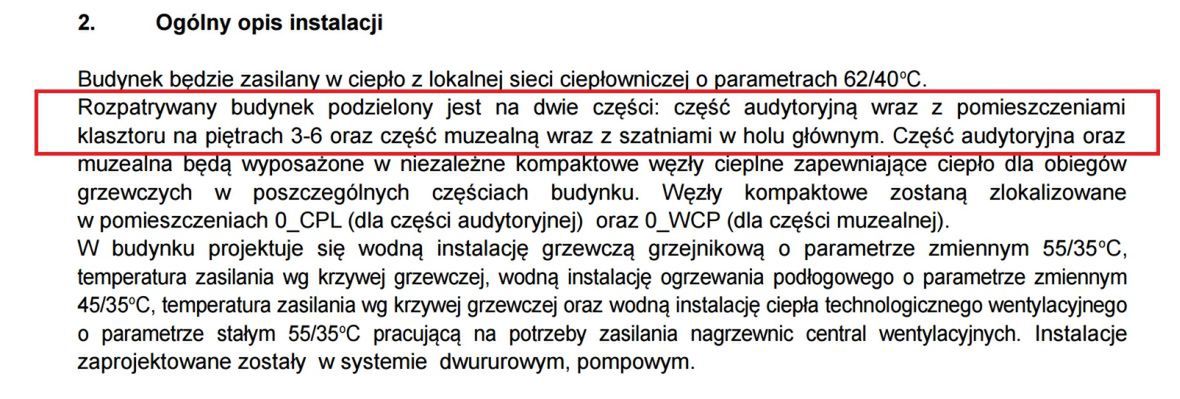 Fragment projektu sieci grzewczej Muzeum Pamięć i Tożsamość