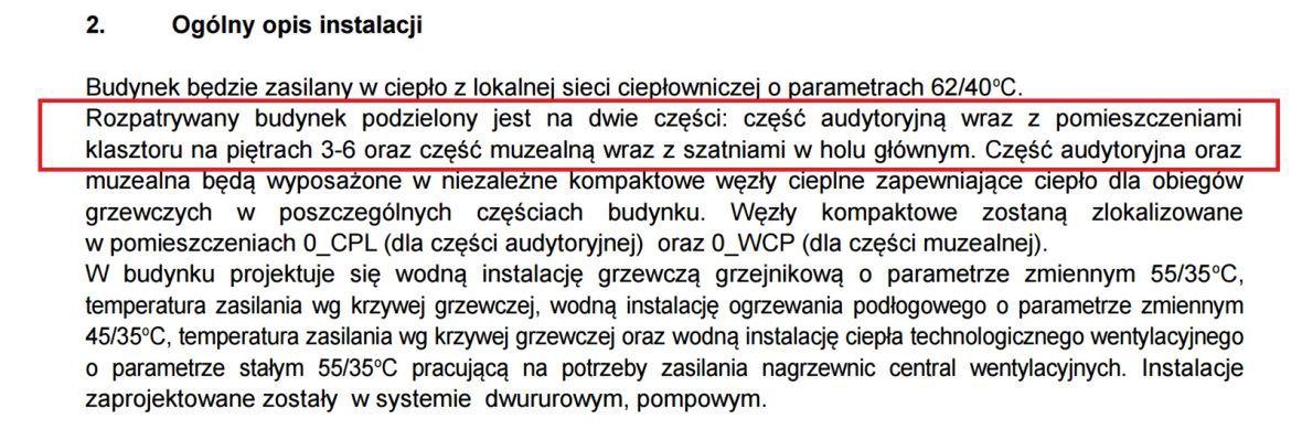 Fragment projektu sieci grzewczej Muzeum "Pamięć i Tożsamość"
