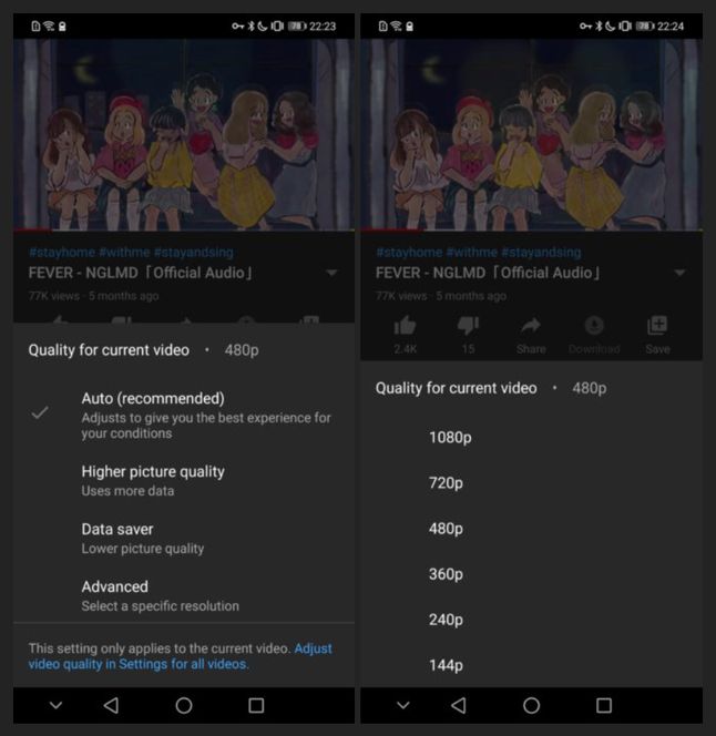 Nowe ustawienia jakości filmów w mobilnym YouTube, fot. Android Police.