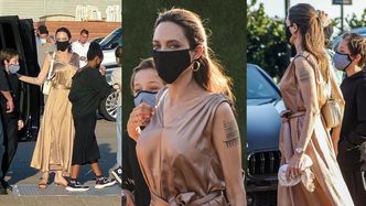 Zamaskowana Angelina Jolie z SZÓSTKĄ POCIECH maszeruje na sushi do modnej knajpki w Malibu (ZDJĘCIA)