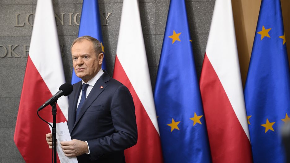 Polish Prime Minister Donald Tusk holds a press conference before his departure to Brussels in Warsaw, Poland, December 18, 2024.