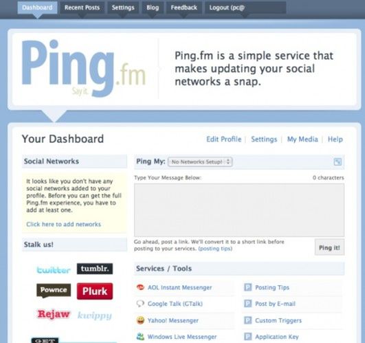 Ping.fm wysyła informacje do najpopularniejszych serwisów społecznościowych
