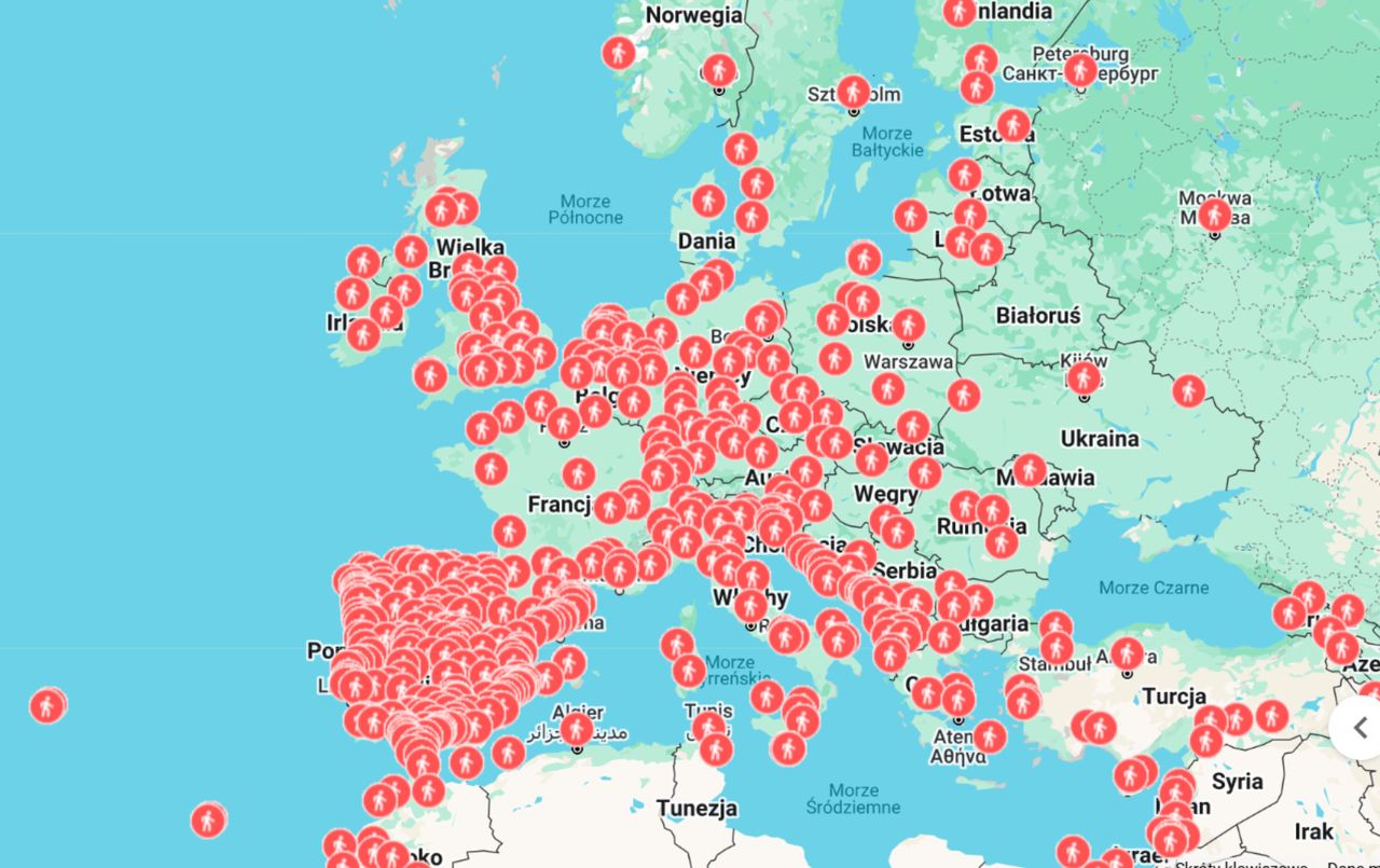 Mapa miejsc z możliwością skorzystania z "Guru Walks"