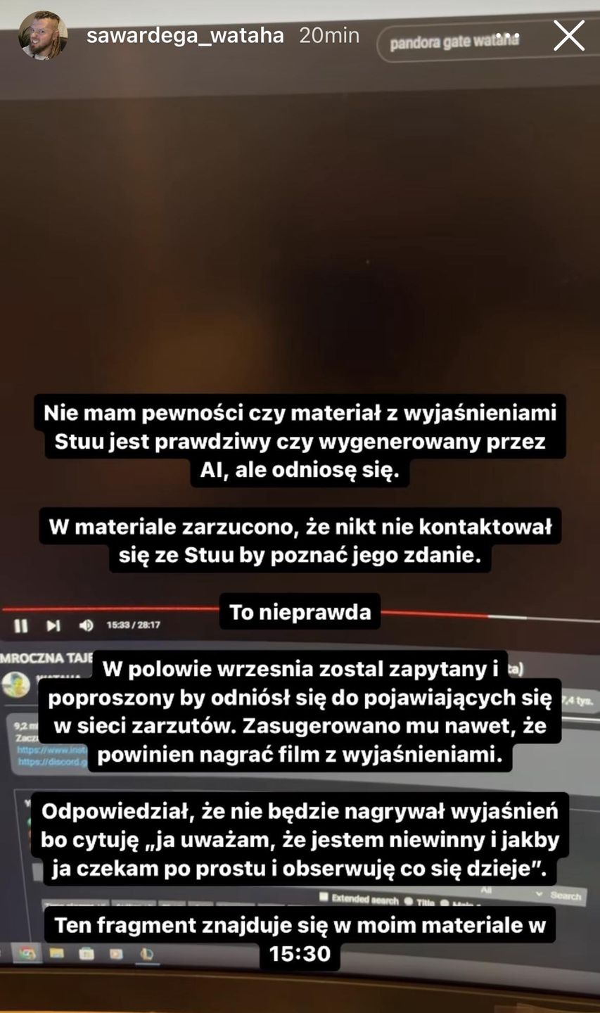 Sylwester Wardęga reaguje na rzekome oświadczenie Stuarta B. 