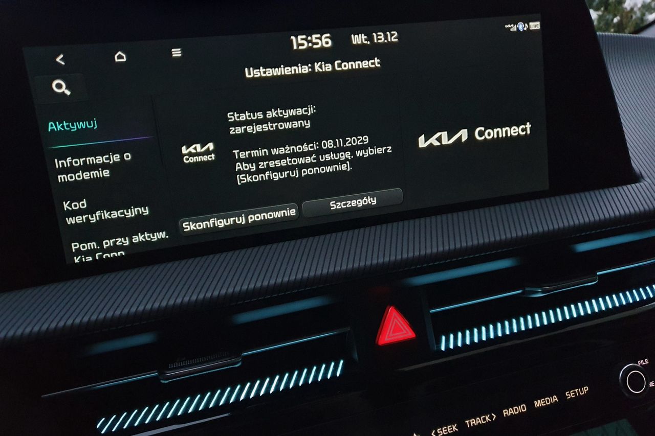 Szczegóły konfiguracji KIA Connect w samochodzie
