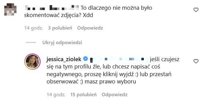 Jessica Ziółek odpowiada internaucie