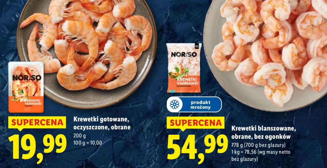 Krewetki w różnych wersjach dostępne w Lidlu i Biedronce