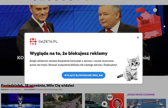 Gazeta.pl walczy z adblockami. Wyświetla internautom komunikat