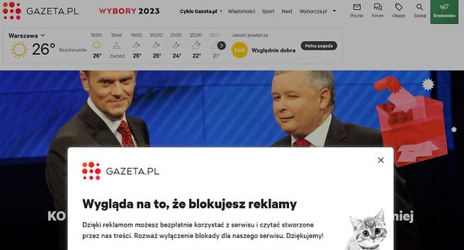 Gazeta.pl walczy z adblockami. Wyświetla internautom komunikat