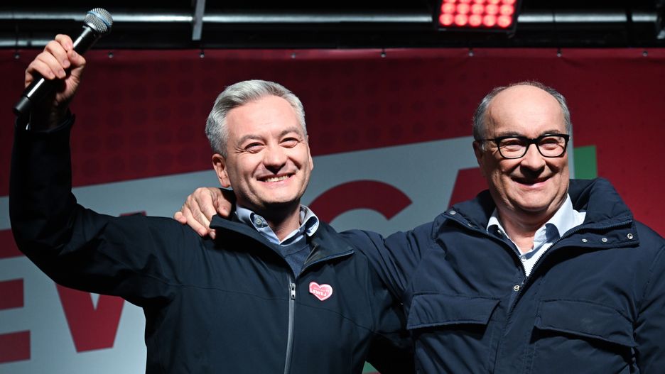 Włodzimierz Czarzasty i Robert Biedroń podczas kampanii samorządowej w kwietniu 2024