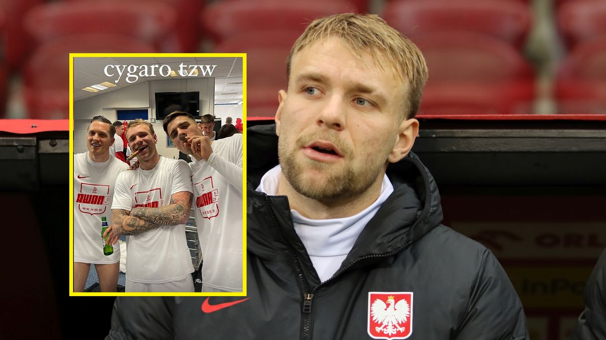 Na dużym zdjęciu Tymoteusz Puchacz. Na małym od lewej: Piotr Zieliński, Puchacz i Jan Bednarek