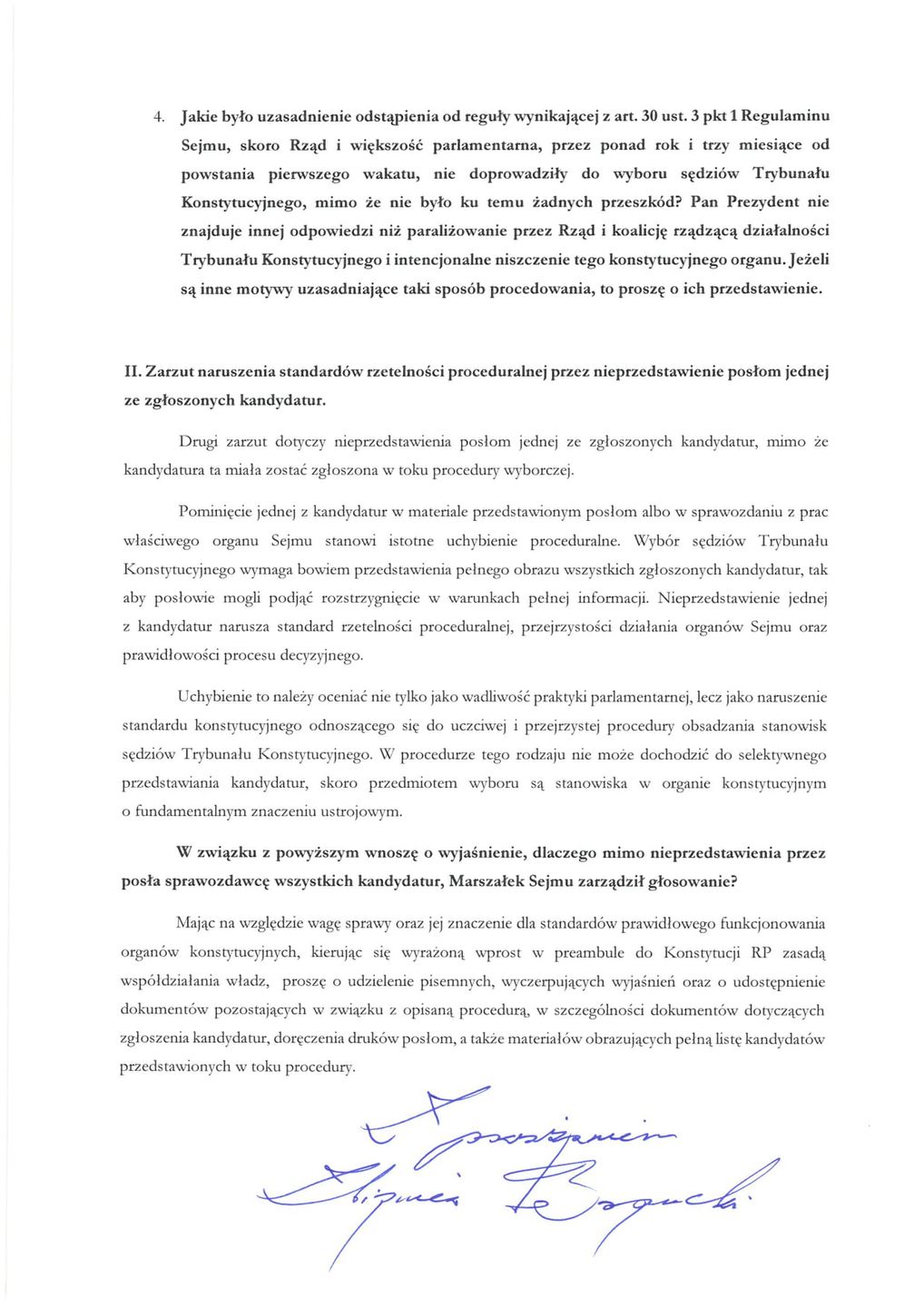 Pismo prezydenta do marszałka Sejmu ws. TK