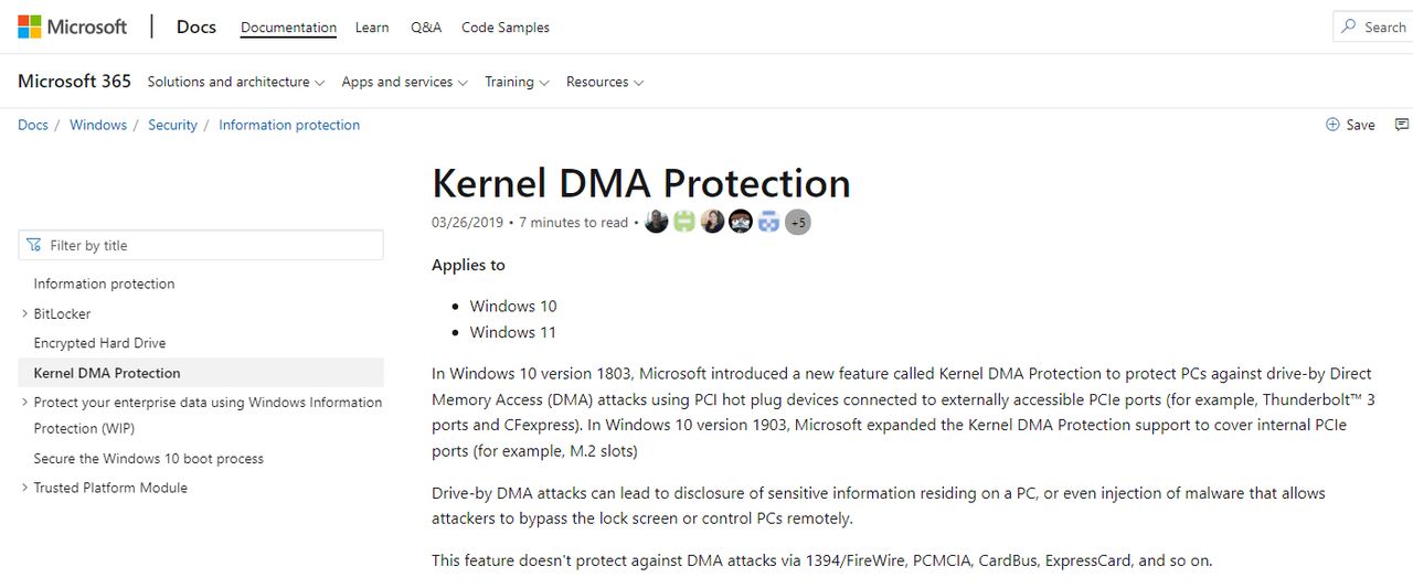 Ochrona DMA w Windows 10