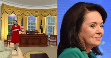 Wystrojona Danuta Holecka paraduje po Białym Domu w "Wiadomościach". Internauci: "Redaktor dzisiaj jak Melania Trump"