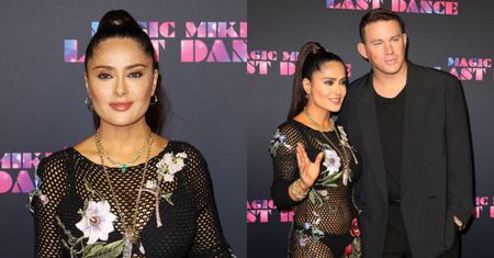 "Ubrana" jedynie w siateczkę i biżuterię Salma Hayek zachwyca na premierze "Magic Mike'a" (ZDJĘCIA)