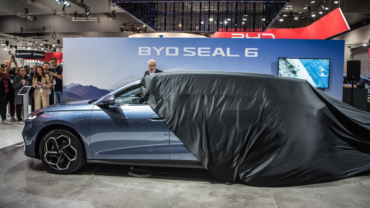 MELBOURNE, AUSTRALIA - 2026/04/10: Stephen Collins, COO of BYD, is seen during the unveiling of the BYD Seal 6 wagon PHEV at the media launch at the 2026 Melbourne Motor Show. (Photo by Alexander Bogatyrev/SOPA Images/LightRocket via Getty Images)
