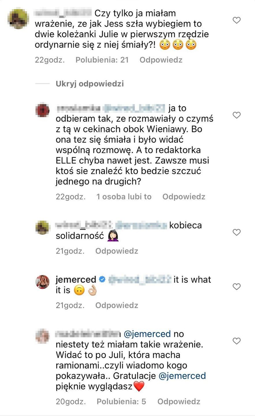 Wpisy pod nagraniami na profilu Jessiki 