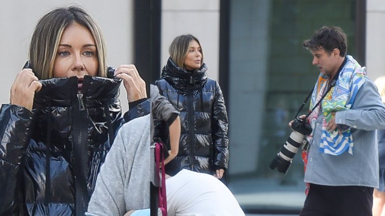 Małgorzata Rozenek pozuje w zimowej kurtce w sierpniu