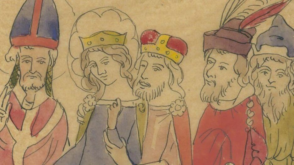 Król z córką. Grafika z XIX wieku