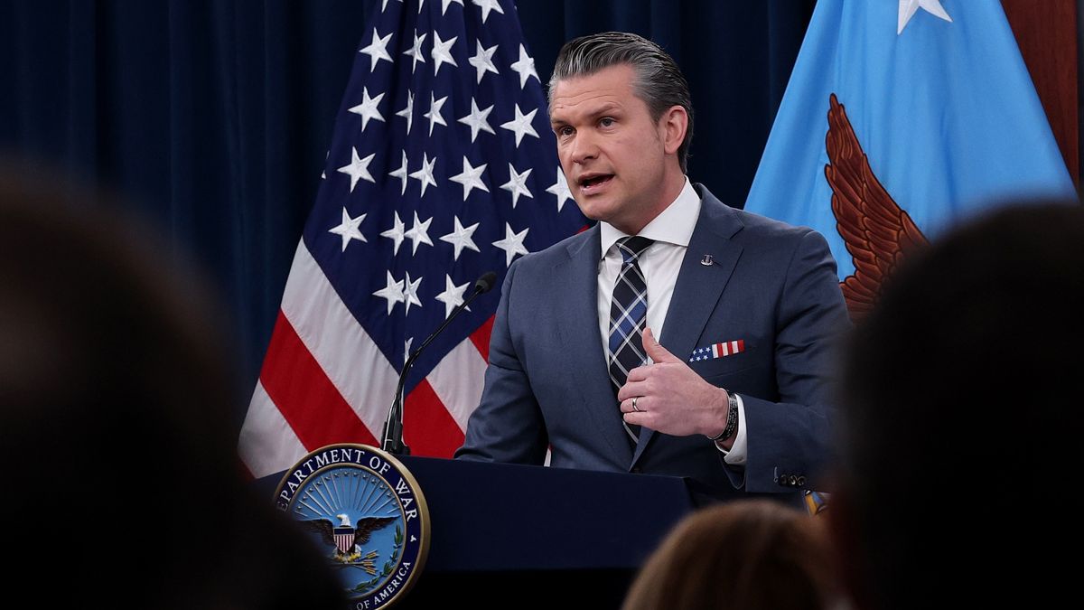 ARLINGTON, VIRGINIA - MARCH 19: Secretary of War Pete Hegseth provides updates on the continued military operations on Iran 2during a press briefing on the Iran war at the Pentagon on March 19, 2026 in Arlington, Virginia. The U.S. and Israel have continued their joint attack on Iran that began on February 28. (Photo by Win McNamee/Getty Images)