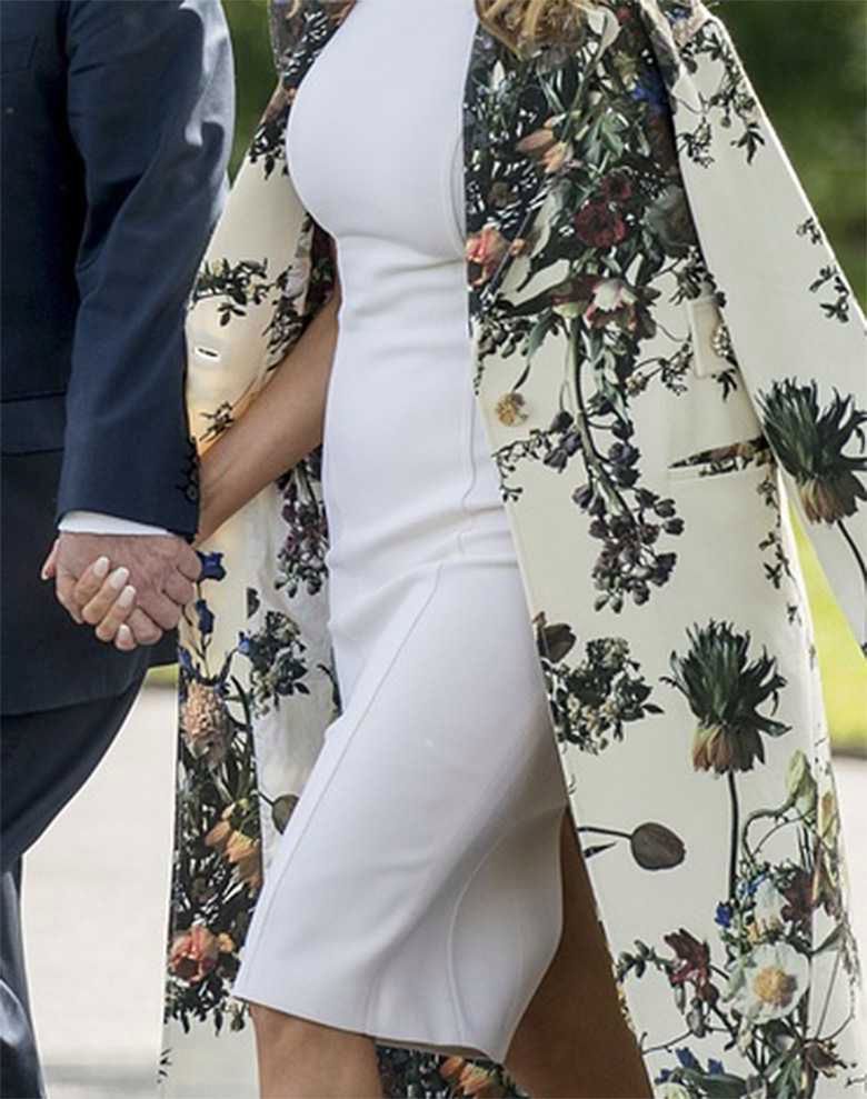 Melania Trump w obcisłej sukience i modnym płaszczu