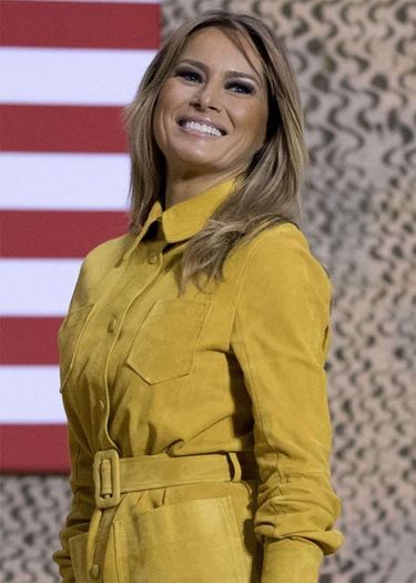 Stylizacja Melanii Trump podczas spotkania z żołnierzami